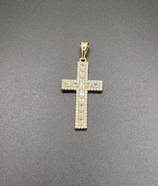 14K Gold Plated Cross Pendant CZ