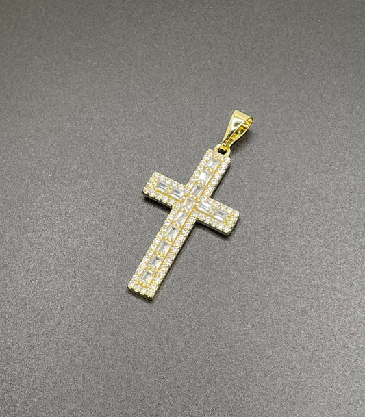 14K Gold Plated Cross Pendant CZ